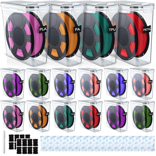 16 Pack 3D Printer Filament Storage Box Set,4 L,Black Seal - color: Black Seal