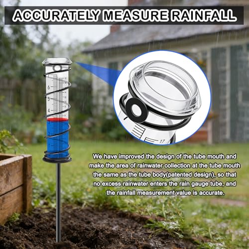 JMBay Upgrade Rain Gauge, Detachable Spiral Rain Gauge Outdoor, Rain Measure Gauge for Yard, Large Number Rain Water Meter, Thickened Plastic Rain Gauge with Stake and Metal Frame for Patio,Lawn - color: 3-section Spiral Rain Gauge