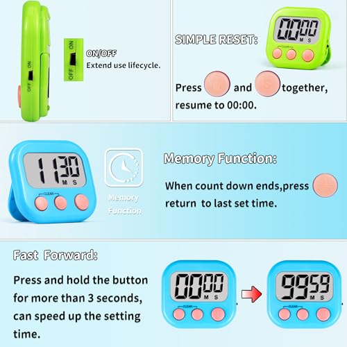 Timer for Kids Digital Kitchen Timers for Cooking- 2 Pack Blue Green - color: Blue Green