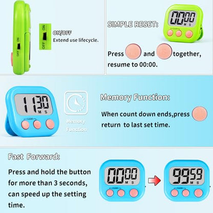 Timer for Kids Digital Kitchen Timers for Cooking- 2 Pack Blue Green - color: Blue Green
