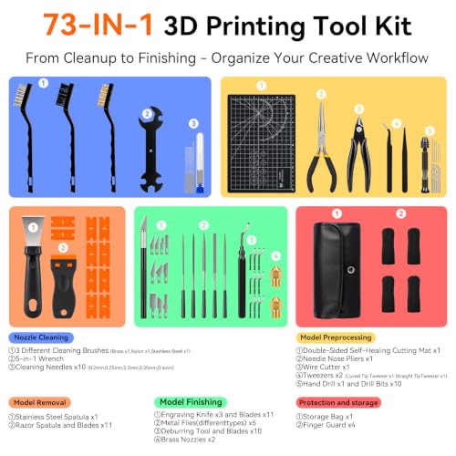 73Pcs 3D Printer Tool Kit-3D Printer Accessories for Bambu Lab, Kobra, etc