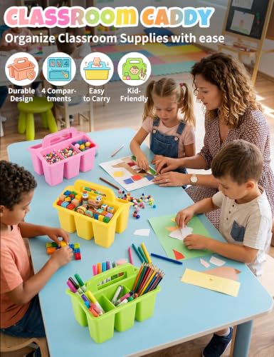 6 Pack Classroom Caddy Organizer with Handle, Table Caddy Classroom - color: Macaron