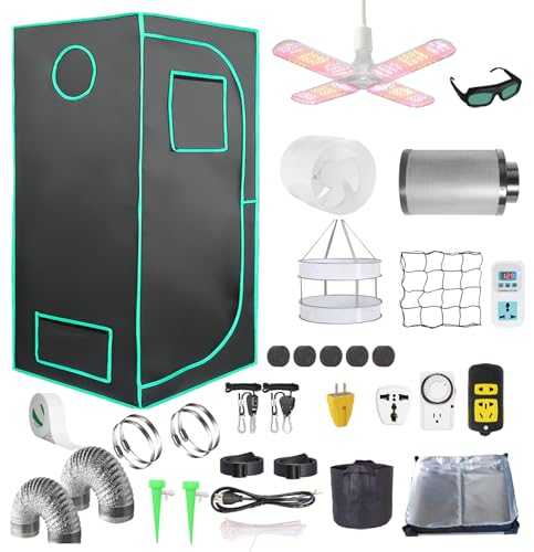 Grow Tent Kit Complete System High Reflective Mylar Indoor Grow Tent Hydroponics Growing Tent with Full Spectrum LED Grow Light Observation Window, Ventilation Fan,Carbon Filter (24" x 24" x 55") - size: 24" x 24" x 55"