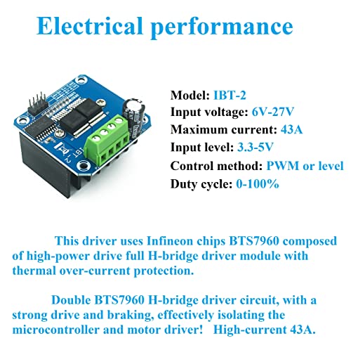WWZMDiB BTS7960 DC Motor Driver Compatible with 43A High Current Dual H-Bridge Motor Controller Board Module for Arduino