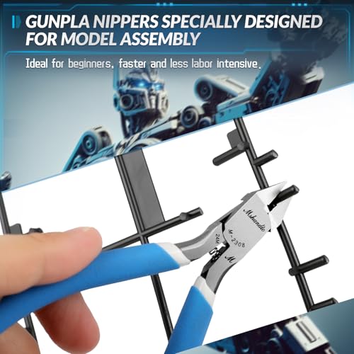 Model Nippers, mshandto 4.4" Thin Single Blade Sprue Cutter Hobby Nippers, Gundam Model Tools for Cutting Thin Plastic, Beginner Trimming, Picking Up Pieces, with Protective Cover & Replacement Spring - style: Classic (Blue)