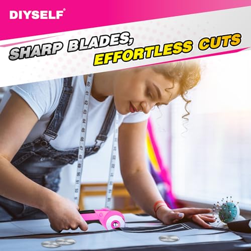 DIYSELF 45mm Fabric Cutter, Rotary Cutter for Fabric with 5 Extra Blades - color: Pink