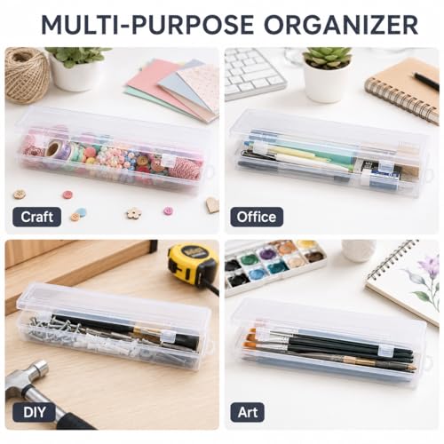 Clear Plastic Tool Box Bead Organizer and Storage Case Transparent Small Tool Storage Box for Craft Supplies Jewelry Small Parts Wall Mount Hanging Container 13.97 X 3.54 X 1.49 in