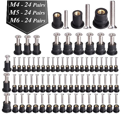 WEDAMER 72 Pairs M4 M5 M6 Neoprene Well Nuts Kit Rubber Well Nuts for Kayak - color: M4/M5/M6 Each 24 Pairs
