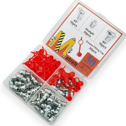 30Pcs 1/4"-28 Straight 45 90 Degree Grease Fitting Assortment Kit with Grease Zerk Fittings Caps, Galvanized Steel Hydraulic Grease Zerk for Industrial and Agricultural Machinery Cars Ships ets - size: 1/4"-28-30 Pcs