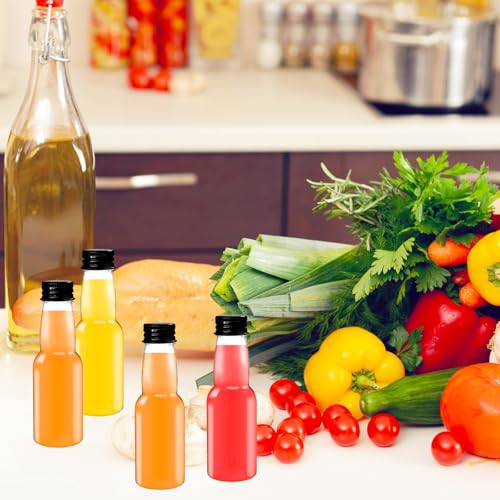 50 Pack 1.7oz Mini Liquor Bottles,Plastic Shot Bottles with Cap Small Water Bottle Empty Alcohol Shot With 10 Funnels for Party Favor,Weddings - size: 50 Pack