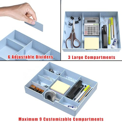 Simple Houseware Drawer Organizer Tray, 9 Adjustable Compartments, Blue - color: Blue, size: 1 Pack