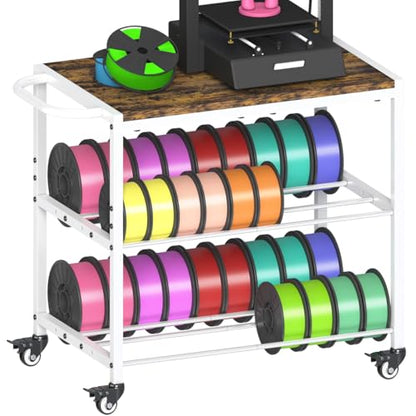 2-Tier 3D Printer Filament Storage Rack with Stand & Wheels, White - color: white, size: 2-tier