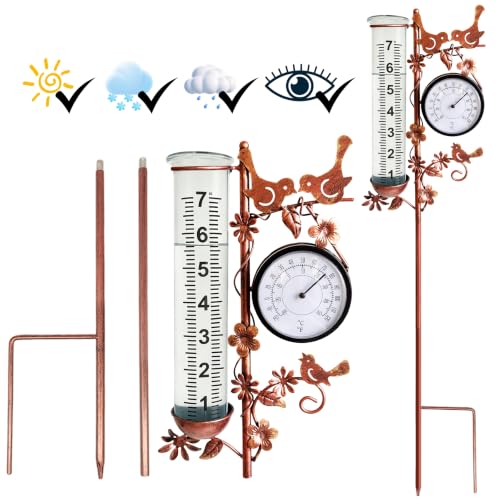 Rain Gauge Outdoor with Thermometer, Accurate & Easy to Read - color: Copper Hummingbird