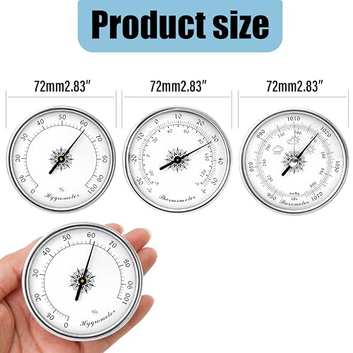 Analog Weather Station Barometer 3-in-1 Set, Silver Dial Type Traditional Barometers Hygrometer Thermometer, -30–50°C, Air Pressure Temperature Humidity Gauge 950 to 1070hPa, No Batteries Required
