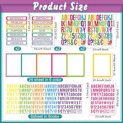PerKoop 36 Sheets Science Fair Board Poster Boards Supplies 24 Self Adhesive Presentation Subtitles 4 Science Fair Project Titles 8 Personalized Letter Sticker for Classroom(Neon Color) - color: Neon Color