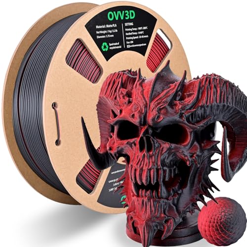 OVV3D Matte PLA Filament 1.75mm, Red Black Dual Color PLA 3D Printer Filament，High Speed 3D Printing, +/-0.02mm 1kg - color: Matte Black Red