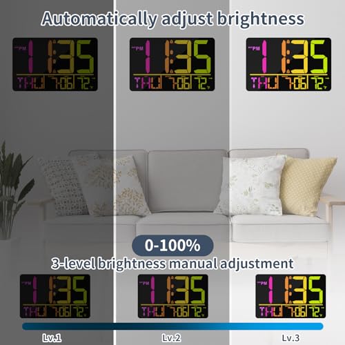 PERSUPER 13" Digital Wall Clock Large Display with Remote, Temp & Timer - style: RGB