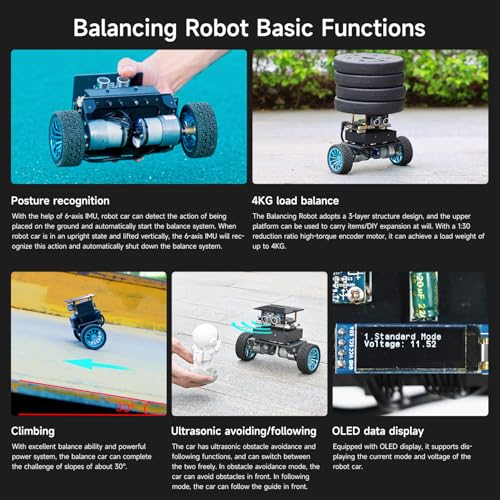 Yahboom STM32 2wd Self-Balancing Robot,Two-Wheeled Intelligent Robot Chassis Kit,PID Obstacle Avoidance Encoder Motor (Standard Kit)
