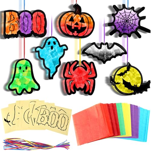 Eersida 32 Pcs Halloween Suncatchers Paper Craft DIY Ghost Pumpkin Spider - style: Halloween Style