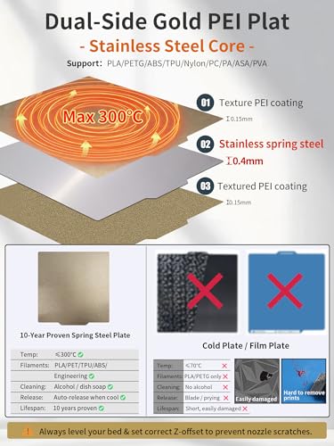 2 Packs Upgraded Cold Plate & Textured PEI Build Plate for Bambulab X2D/X1E/X1C/P2S/P1S/P1P/A1,257x257mm Double Sided Low-Temp Cool Plate + Textured PEI Powder Spring Steel Removable Printed Platform. - size: 257x257mm
