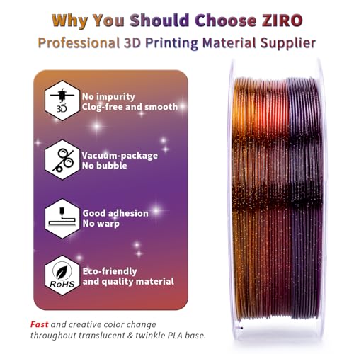 ZIRO PLA Filament 1.75mm, Sparkle Glitter & Transluent Base, Gemstone Mix - color: Gemstone Mix