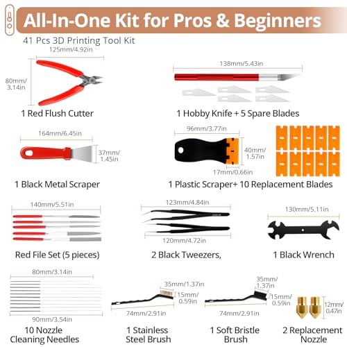 KAMTOP 46-Piece 3D Printer Tool Kit, All-in-One 3D Printing Accessories