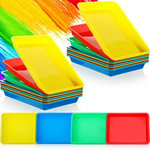 Jetec 24 Pcs Multicolor Plastic Art Trays 10.9 x 8.4 Inch Classroom Trays