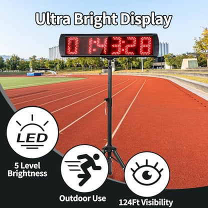 5 Inch 6-Digit LED Race Timer, Running Event Gym Timer for Countdown/Count Up, 12/24 Hour Real Time, Stopwatch with Remote Control, Portable Large Wall Clock（Button+Tripod） - style: button+tripod