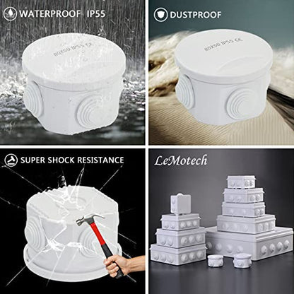 LeMotech Junction Box, ABS Plastic IP55 Water Resistant and Dustproof, Universal Electrical Enclosure, Outdoor and Indoor Project Box D3.1 x H2.4 inch (D80 x H60 mm) - size: D3.1" x H2" (1pc)