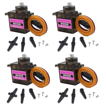 4 Pack MG90D 9g Digital Micro RC Servo Full Metal Gear 270 Degree Mini Servos Motor Upgraded SG90 for Arduino RC Smart Car Robot Arm 450 Aircraft Boat DIY PWM500-2500（Controllable Angle