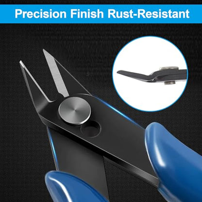 Micro Wire Cutters Precision Flush Cutter Pliers for Jewelry Making Electronics Craft 5 Inch Mini Side Cutting Nippers for Zip Ties Plastic Models and Hobby Projects 2PCS Dark Blue