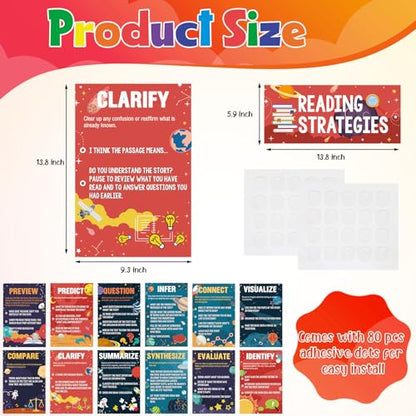 Outus 13 Pcs Reading Strategies Posters Classroom Decorations Reading Bulletin Board Posters Elementary Educational Wall Prints Library Decorations for Middle High Schools Teacher Supplies(Space) - style: Space