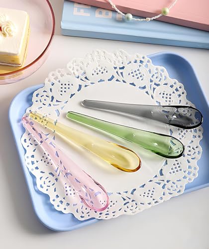Demitasse Espresso Spoons 4.8 Inch Glass Small Spoons for Tea Stirring Rod Mixing Candy Color Teaspoons Salt Sugar Spice Ice Cream Yogurt Jam Dessert Scoop (Pink) - color: Pink