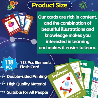 118Pcs Periodic Table of Elements Laminated Flashcards Science Flash Cards Chemistry Flash Card Game Science Elements Study Guide for Teachers Students