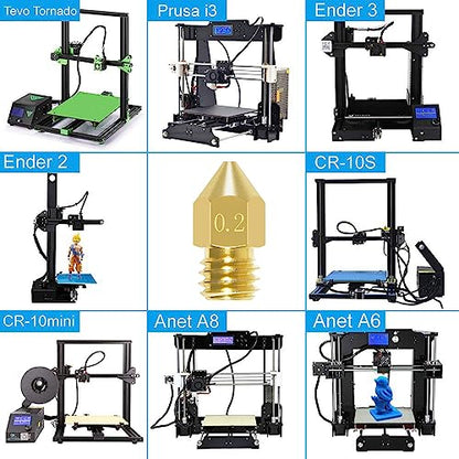 Aokin 10 Pcs 0.2mm 3D Printer Nozzles MK8 Extruder Nozzles and 5 Pcs 0.15mm Stainless Steel Nozzle Cleaning Needles for Creality Ender 3/3 Pro/3 V2, Ender 5/5 Pro, CR-10/10S, Makerbot, Anet A8 - color: 0.2mm