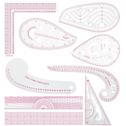 Fashion Clear Metric Sewing Ruler Set,French Curve Pattern Rulers for Beginners, Tailors, Designers, Quilting, Embroidery, Cross Stitch, Crochet, Knitting 9pcs (9-Piece Set) - color: 9-Piece Set