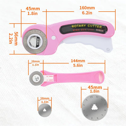 Rotary Cutter for Fabric, 45mm and 28mm Rotary Cutters Kit with 10 Blades - color: Pink
