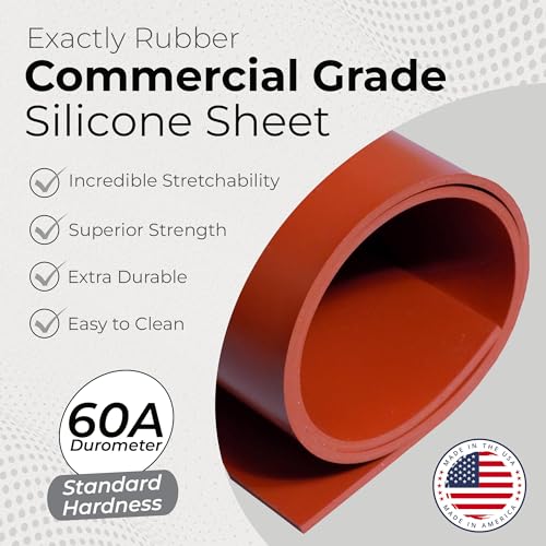 Exactly Rubber - Commercial Grade Silicone Sheet, 60A Durometer Silicone Mat, -80 to 450°F Temperature Resistant Rubber Mat, Rubber Sheet with 350% Elongation, Made in The USA, 1/16 x 12” x 36”, Red - color: Red, size: 1/16 x 12 x 36