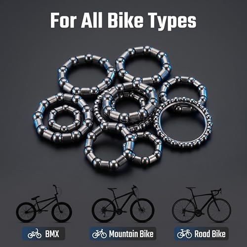 30 Pcs Bike Ball Bearings with Fixed Cages, 10 Sizes Bicycle Bearing Assortment Kit (4mm to 8mm / 1/6" to 1/3") for BMX, Mountain, Road Bike Repair & Maintenance