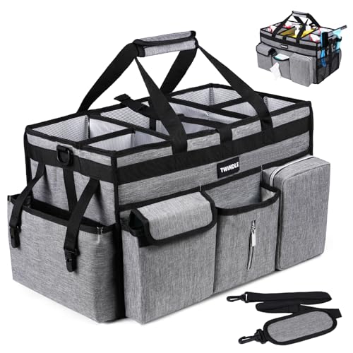 Extra Large Cleaning Caddy Bag with Rigid Support Board, Cleaning Organizer Tote with Detachable Divider, Adjustable Shoulder Strap & Waist Belt, Cleaning Supply Carrier for Cleaners & Housekeepers - color: Gray, size: Extra-Large