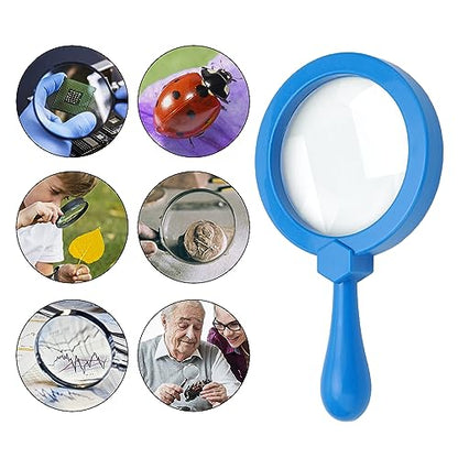 Rongon 5X Kids Magnifying Glass Handheld Jumbo Magnifiers with Stand (Blue) - color: Blue