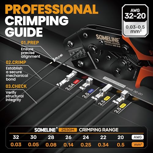 SOMELINE Crimping Tool Connector Kit, 37 Types JST-XH/SM/SYP 2.5mm & Dupont 2.54mm Connectors, 32-20 AWG Ratchet Crimper for JST & Dupont - Assortment for DIY Electronics, RC Models, and 3D Printing