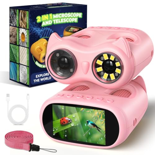 2 in 1 Kids Microscope and Telescope, STEM Educational Toy, Pink - color: Pink