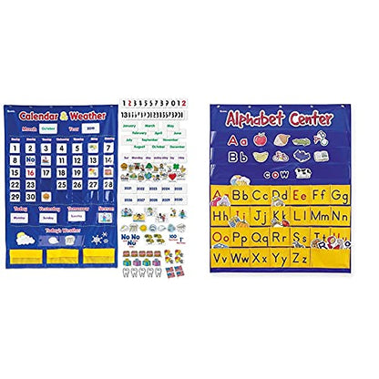 Learning Resources Calendar, Weather & Alphabet Pocket Charts Bundle for Classroom