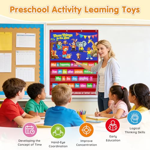 AKAYOK 2-in-1 Felt Board & Pocket Chart, 37”x28 Felt Board for Wall with 54 Self Adhesive Dots & 15 Dry Erase Sentence Strips, Flannel Boards Stories for Preschool, Early Literacy & Speech Therapy - color: Blue-1