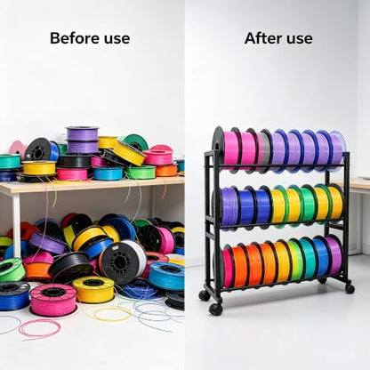 3-Tier 3D Filament Storage Rack - Heavy Duty Metal Spool Shelf with Wheels