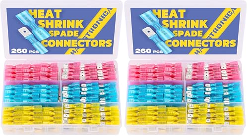 haisstronica 2 Packs of 260PCS Heat Shrink Spade Connectors - size: AWG 22-10 (Pack of 2), style: Male&Female Kit 260PCS