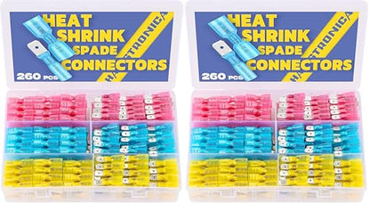haisstronica 2 Packs of 260PCS Heat Shrink Spade Connectors - size: AWG 22-10 (Pack of 2), style: Male&Female Kit 260PCS