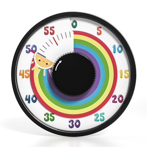 Secura 60-Minute Rainbow Visual Timer 6-Inch Mechanical Countdown Timers for Teaching, Meeting, Cooking, Working - Timer for Kids with Magnetic Backing (Black) - color: Rainbow & Sun Black