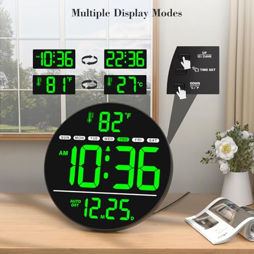 WallarGe Electric Large Digital Wall Clock with LED Display - color: Green